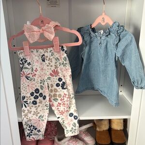 Floral Pants and Denim Top Set for Kids